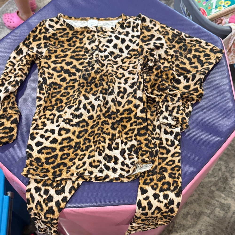 Lou Lou & Company Leopard-Print Kids Pajama Set - Brown, Black, Cream